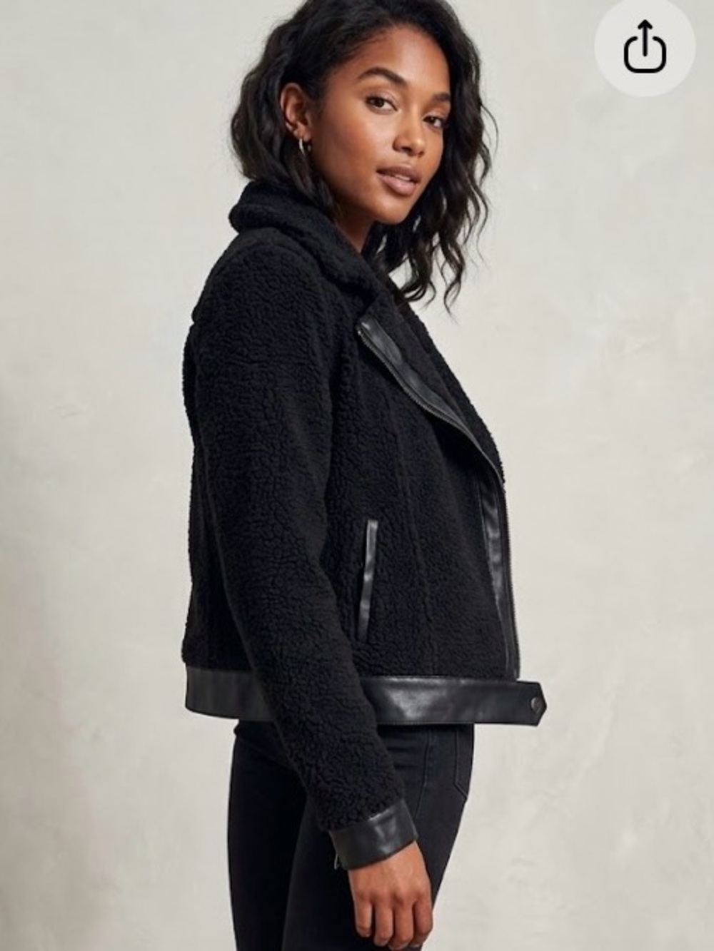 Hollister Black Faux-Sherpa Moto Jacket with Faux-Leather Trim